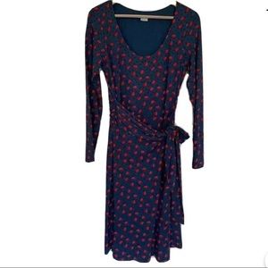 BODEN Dress Faux Wrap Blue Red Flowers Size 8